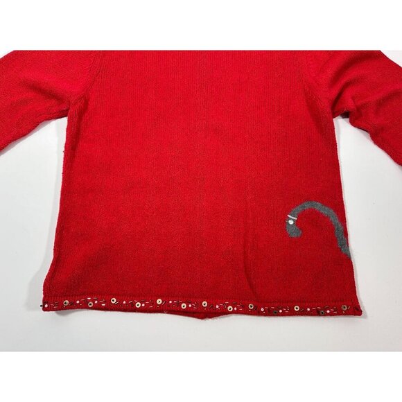Coldwater‎ Creek Red Bejeweled Cats Kitchy Zip Sweater Jacket Size L - Picture 13 of 16